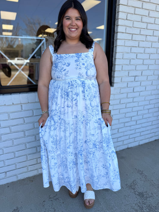 Ivory & Blue Fruit Florals Dress
