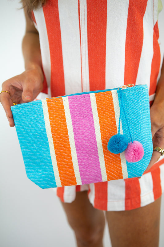 PomPom Woven Beach Zip Pouch