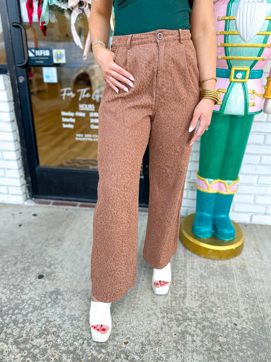 Brown Leopard Wide Leg Pants