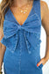 Sleeveless V-Neck Ribbon Denim Romper