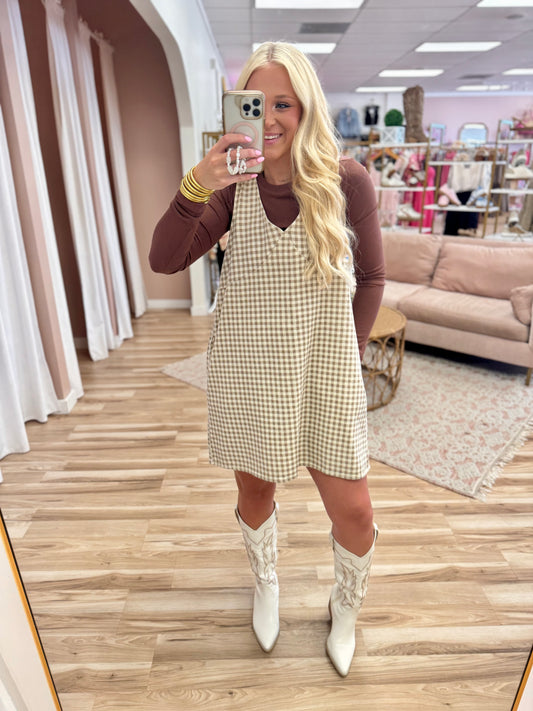 Plaid Denim Cream & Taupe Dress