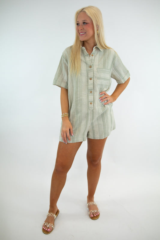 Beachy Stripe Linen Button Romper