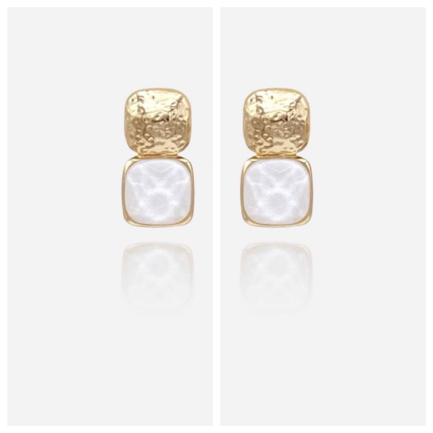 White + Gold Textured Drop Earrings