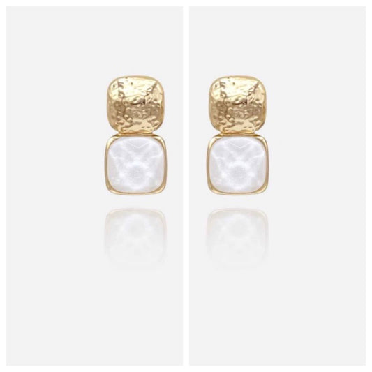 White + Gold Textured Drop Earrings