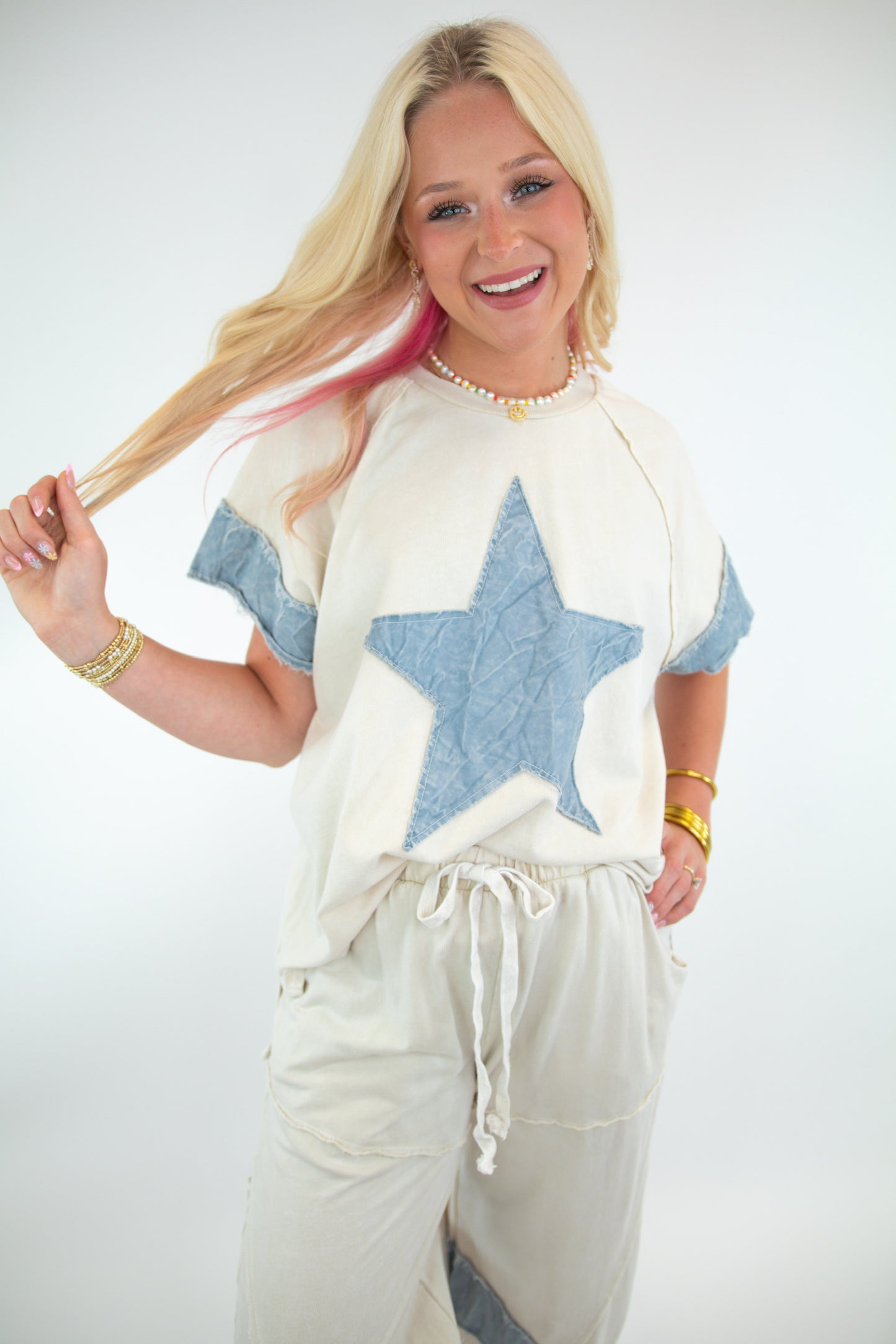 Ivory Mineral Wash Raw Hem Top