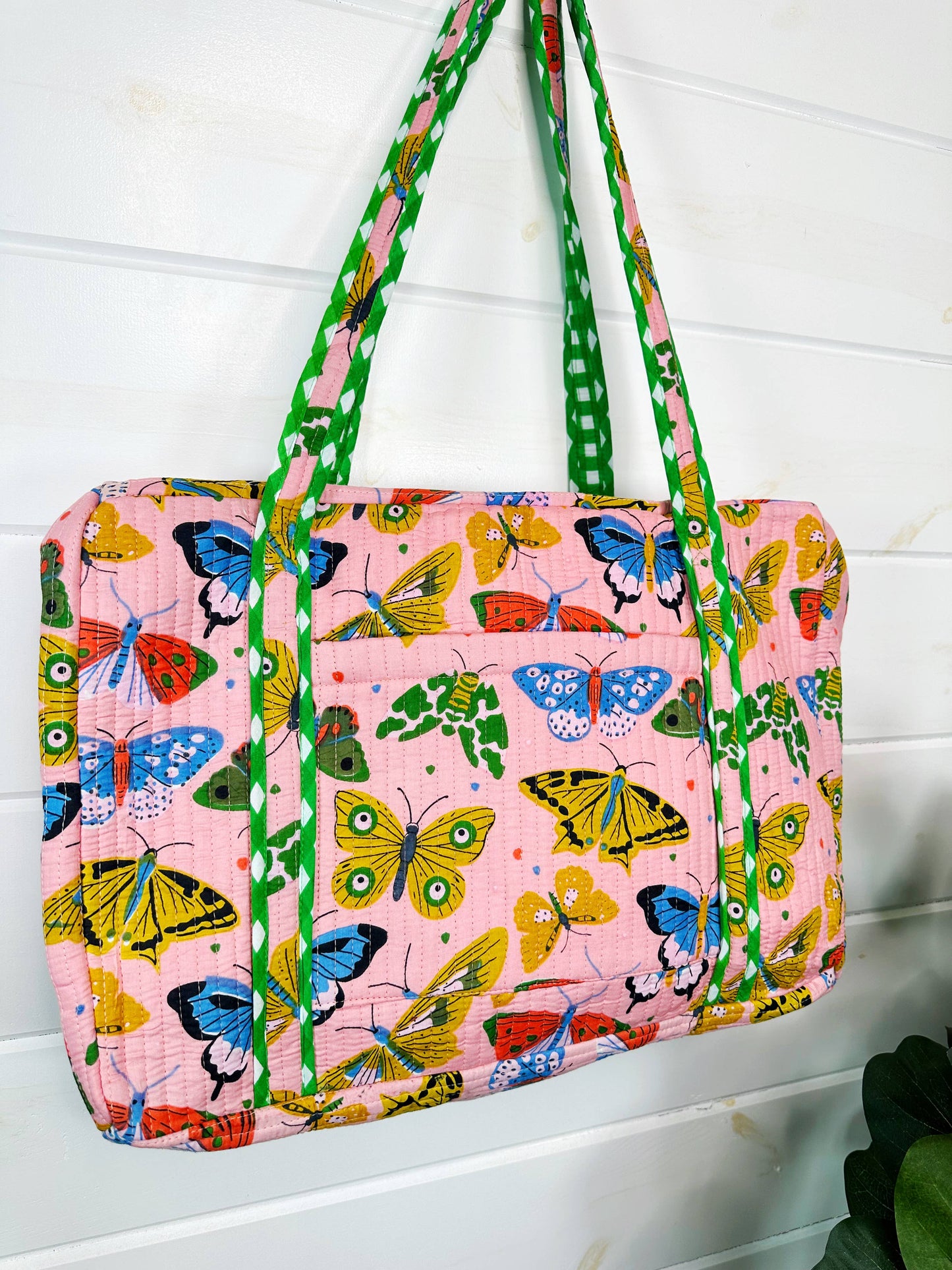Pink Butterfly Quilted Duffle Weekender Bag