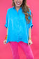 Mineral Washed Oversized Button Down Top- Blue