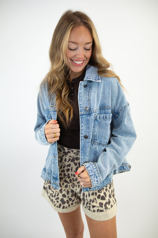 Pleated Denim Jacket