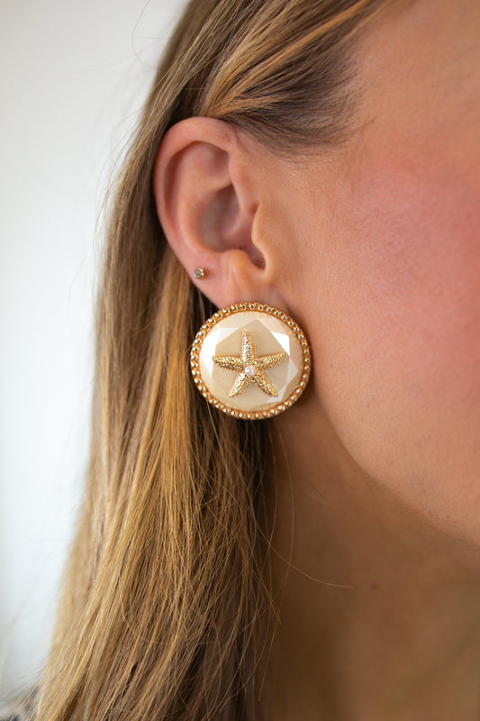 Starfish Gold Pearl Earrings