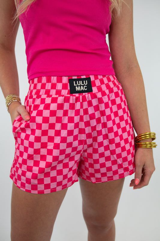 Pink Checkered Lulu Mac Shorts
