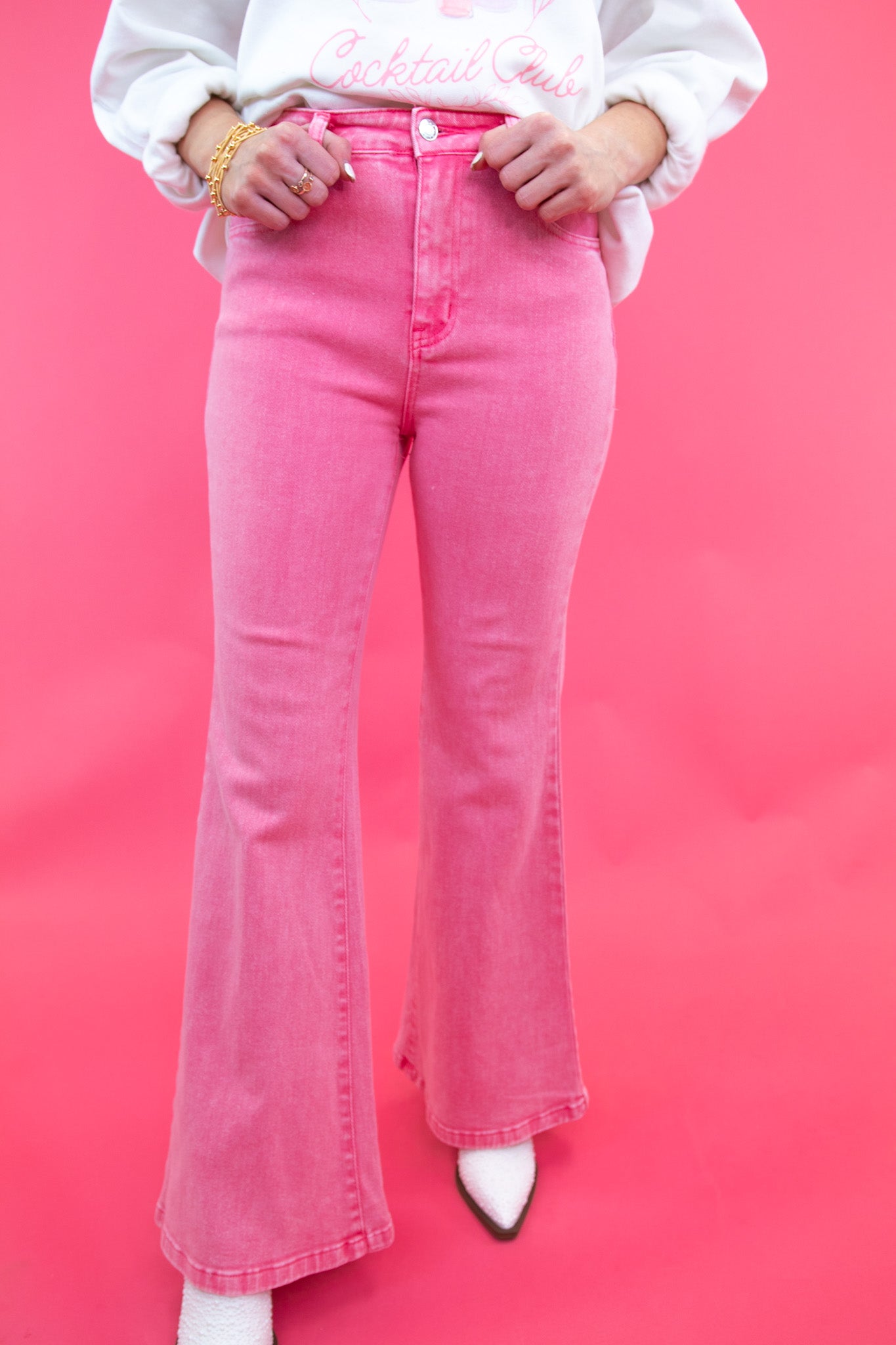 Pink Washed Flare Jeans