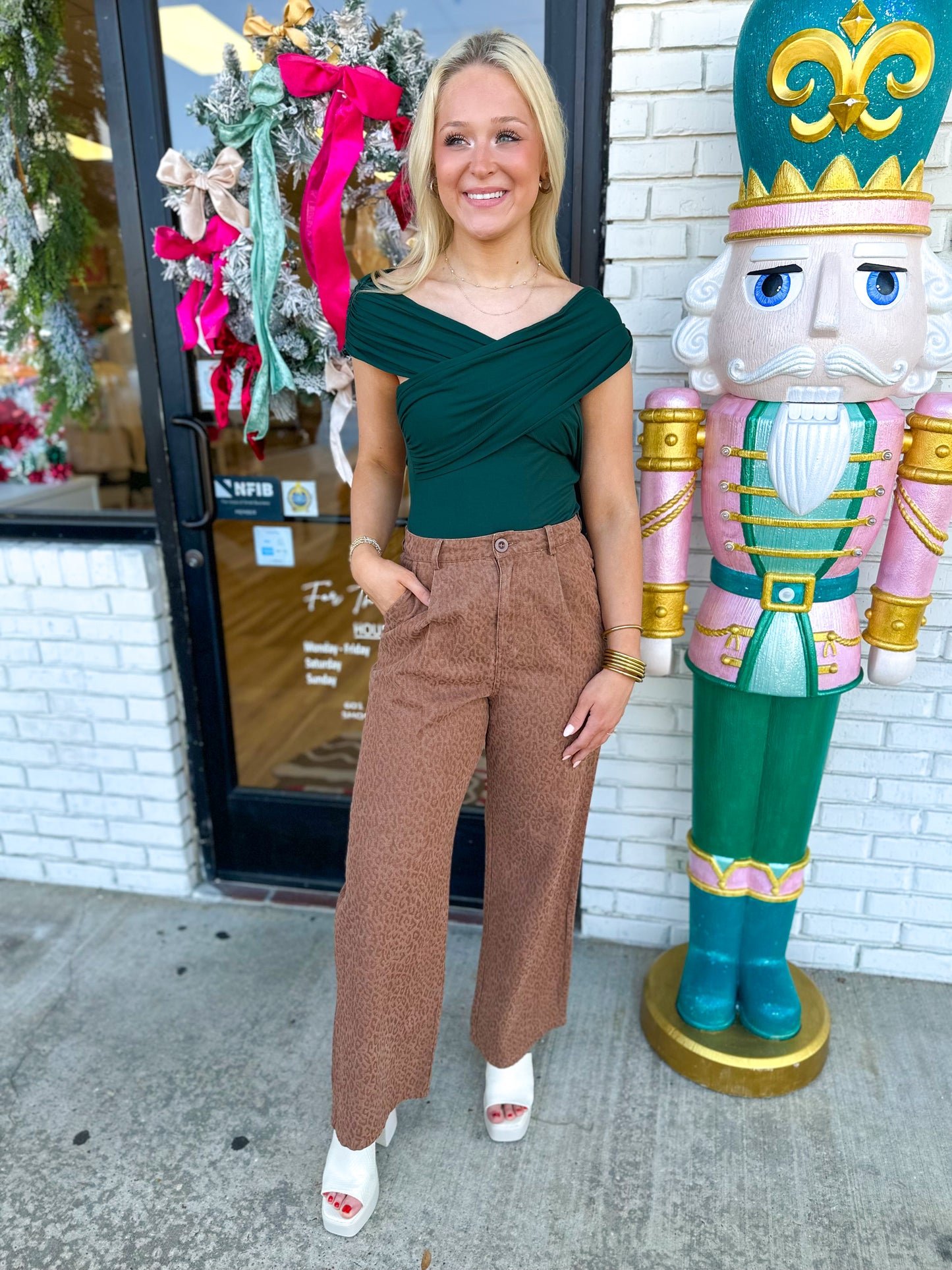 Brown Leopard Wide Leg Pants