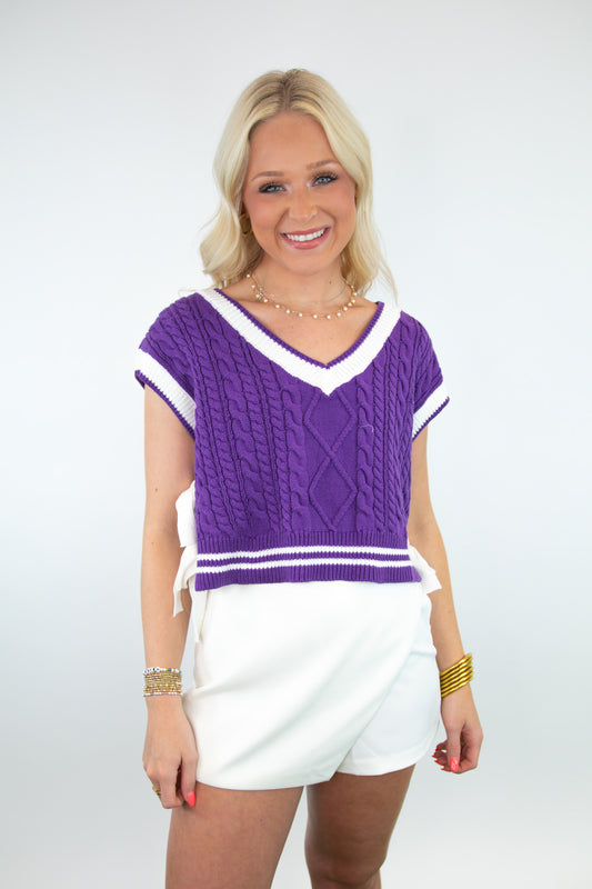 Purple V-Neck Bow Detail Sweater Vest