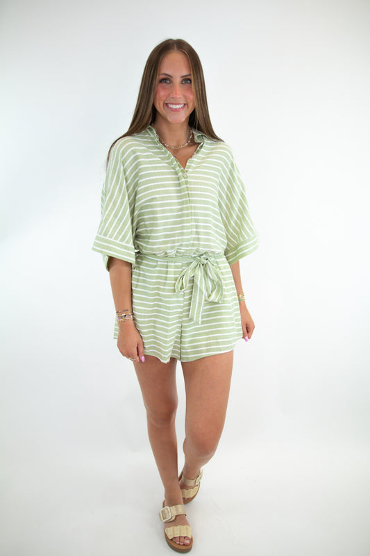 Mint Striped Tie Romper