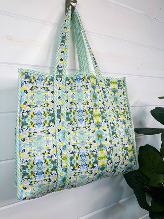 Aqua Kaliedescope Quilted Tote Bag