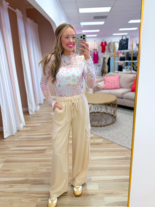 Floral Patchwork Mesh Top