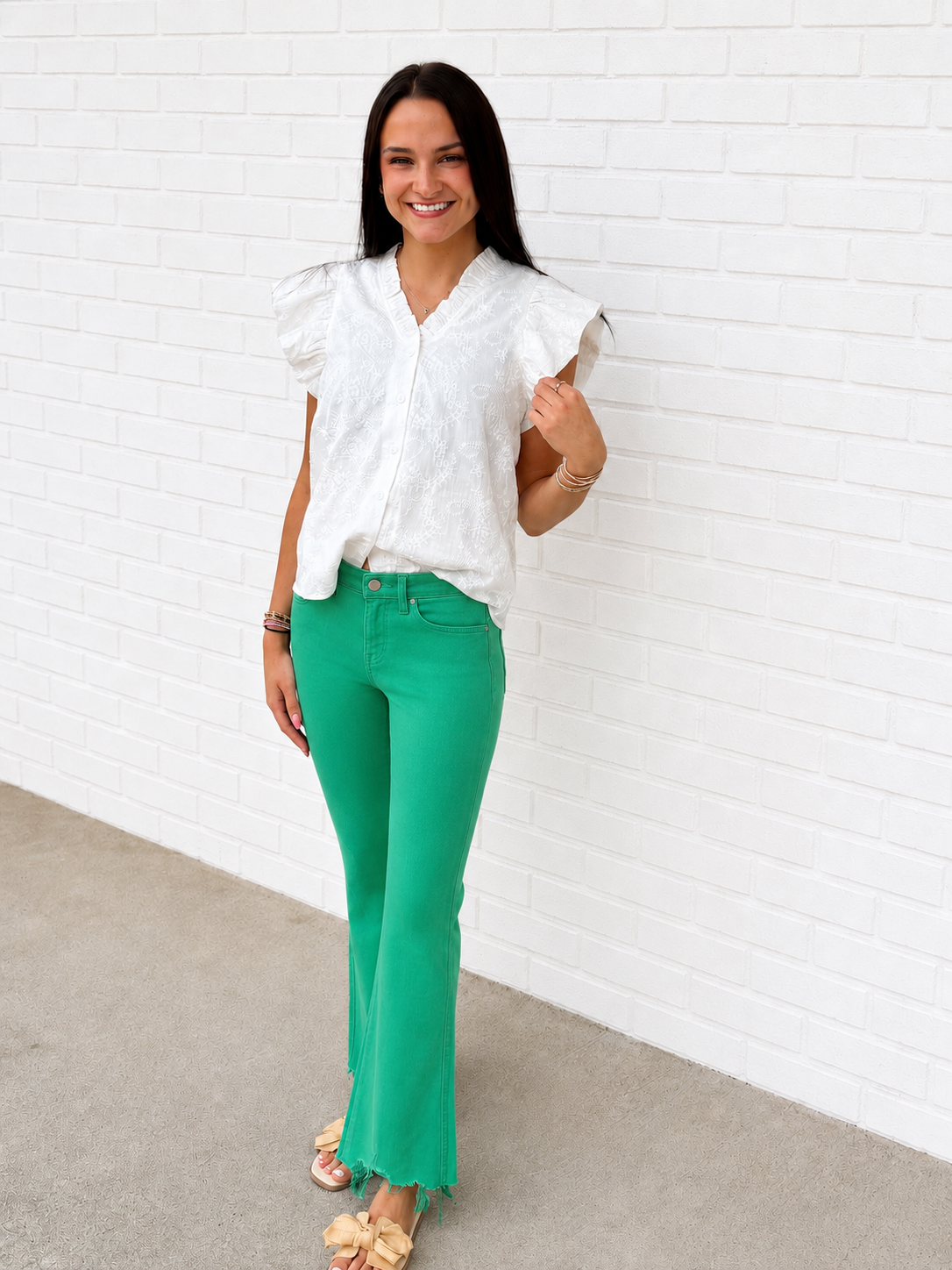 High Rise Crop Flare - Light Green