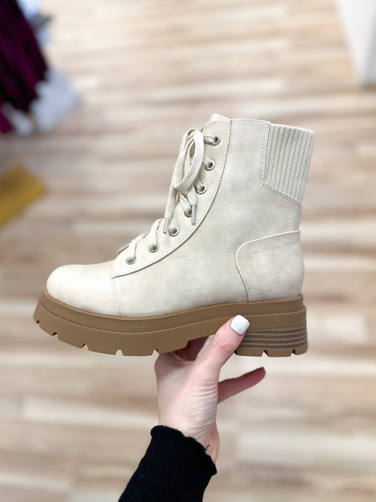 Lace Up Ivory Combat Boots