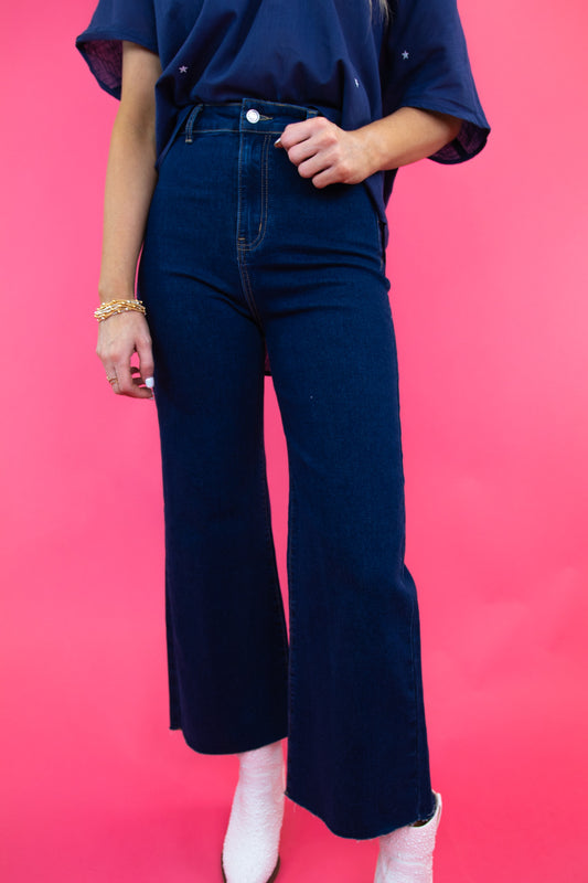 Dark Denim Stretch Wide Leg Jeans