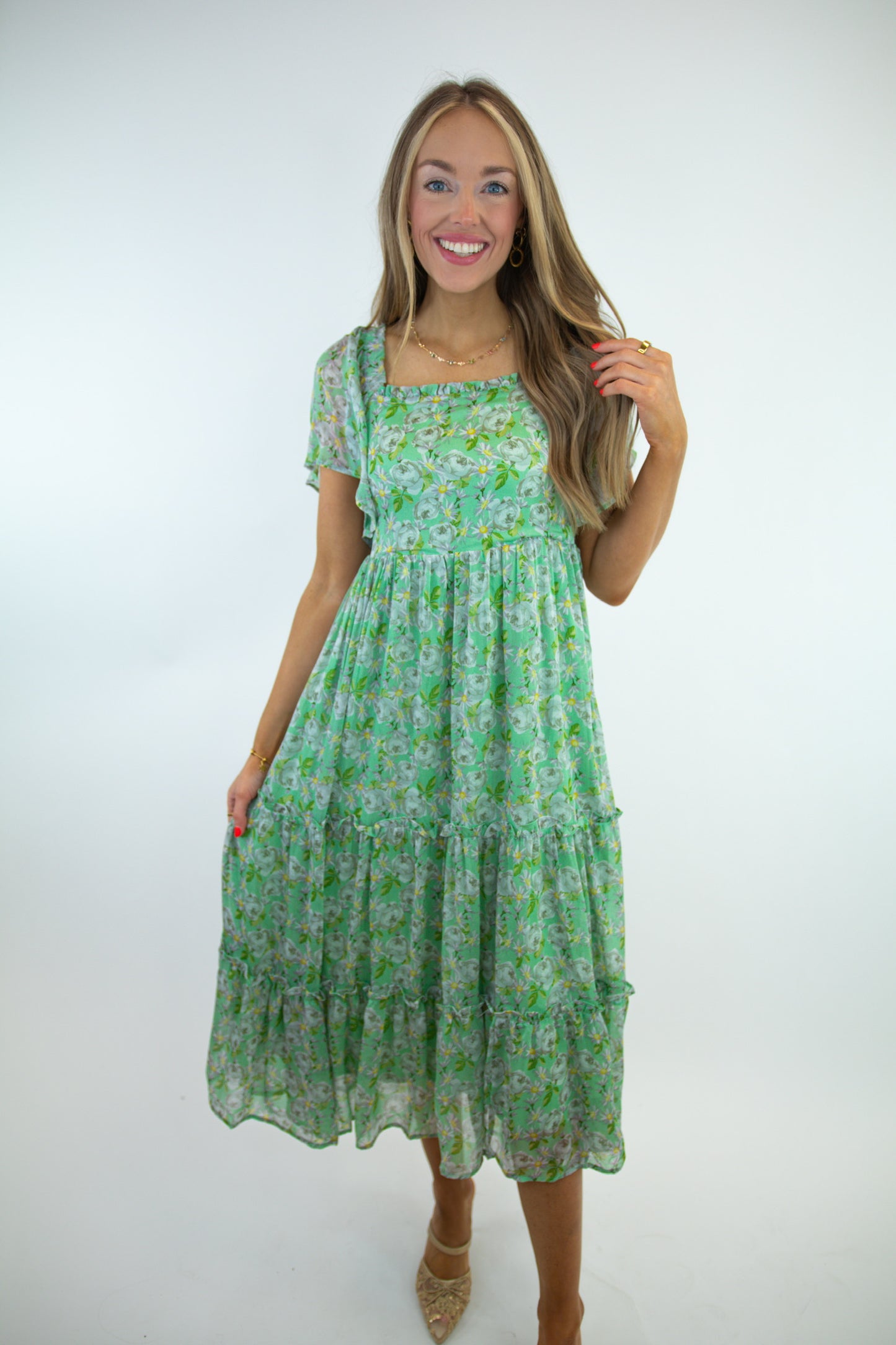 Green Tiered Midi Dress