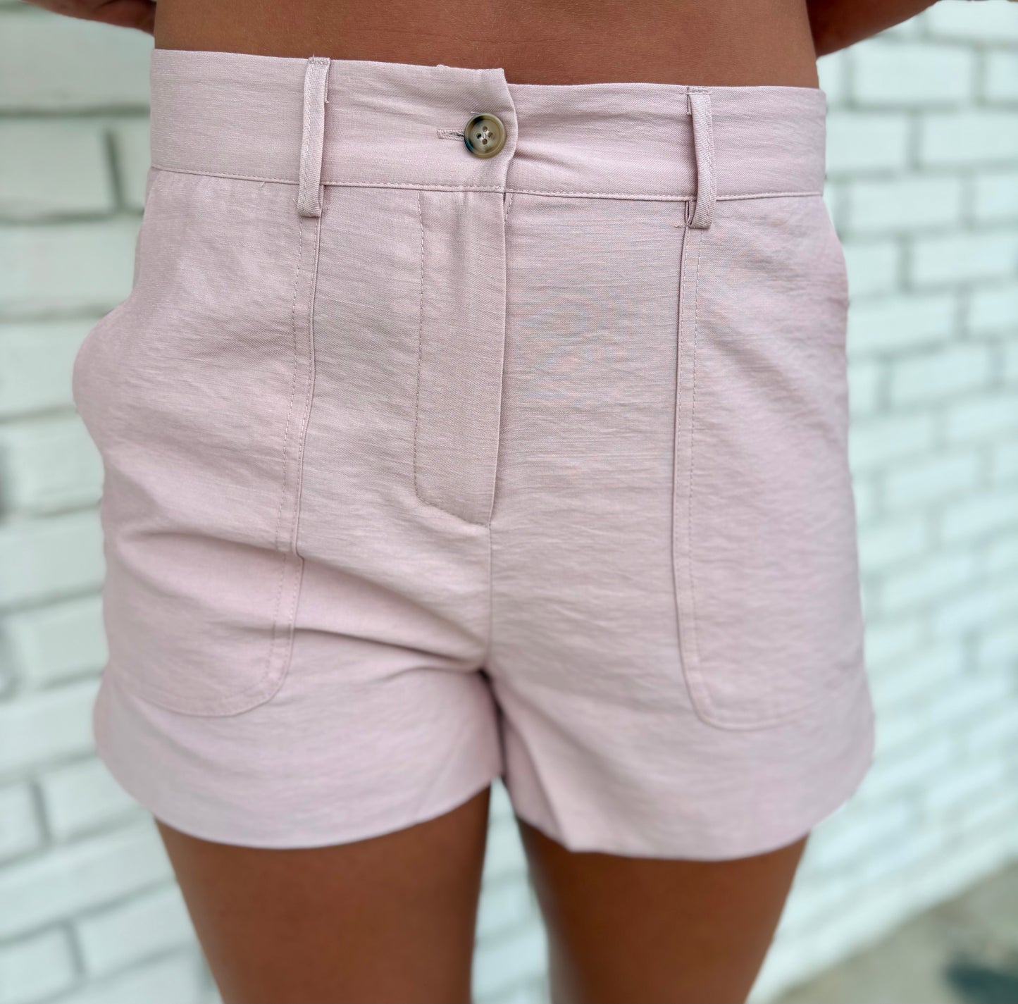 Front Button & Zip High Waist Pocket Detail Shorts