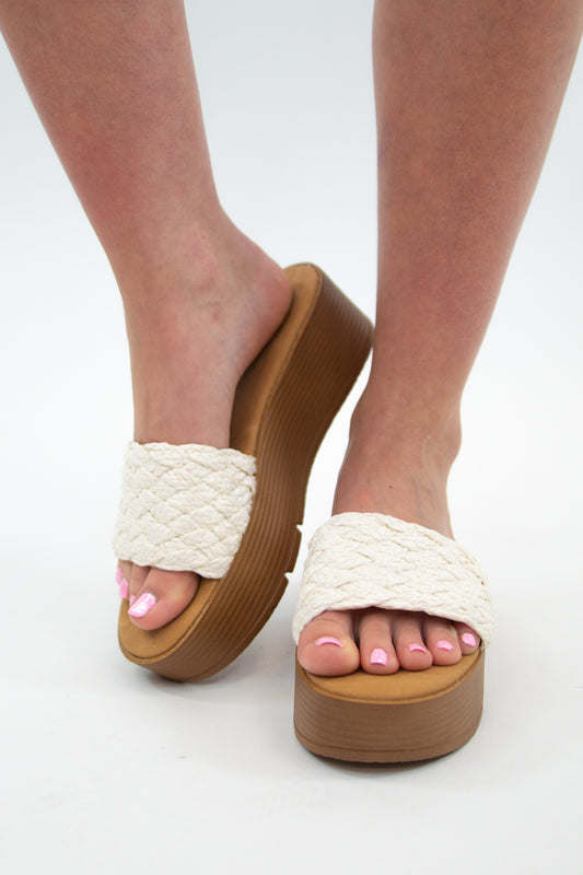 White Wicker Platform Sandal