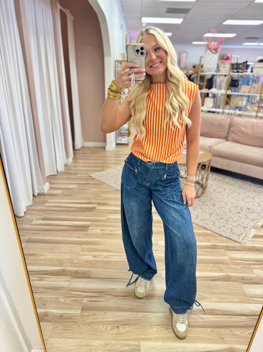 Adjustable Wide Leg Denim Pants