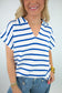 Striped Collared V-Neck Textured Top