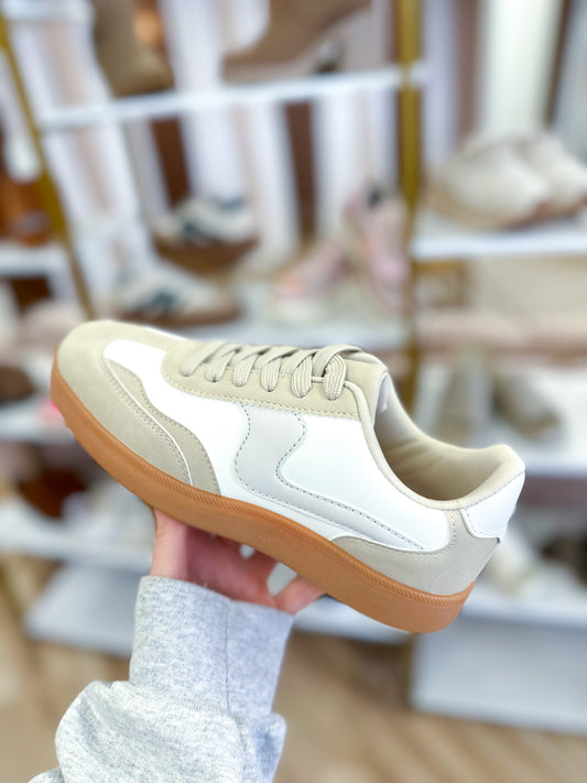 Taupe and White Retro Sneakers