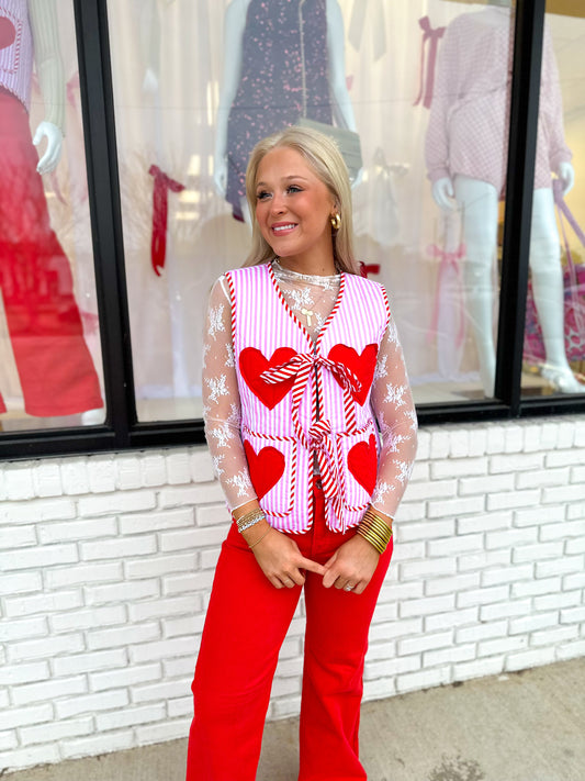 Heart Patch Striped Quilted Vest