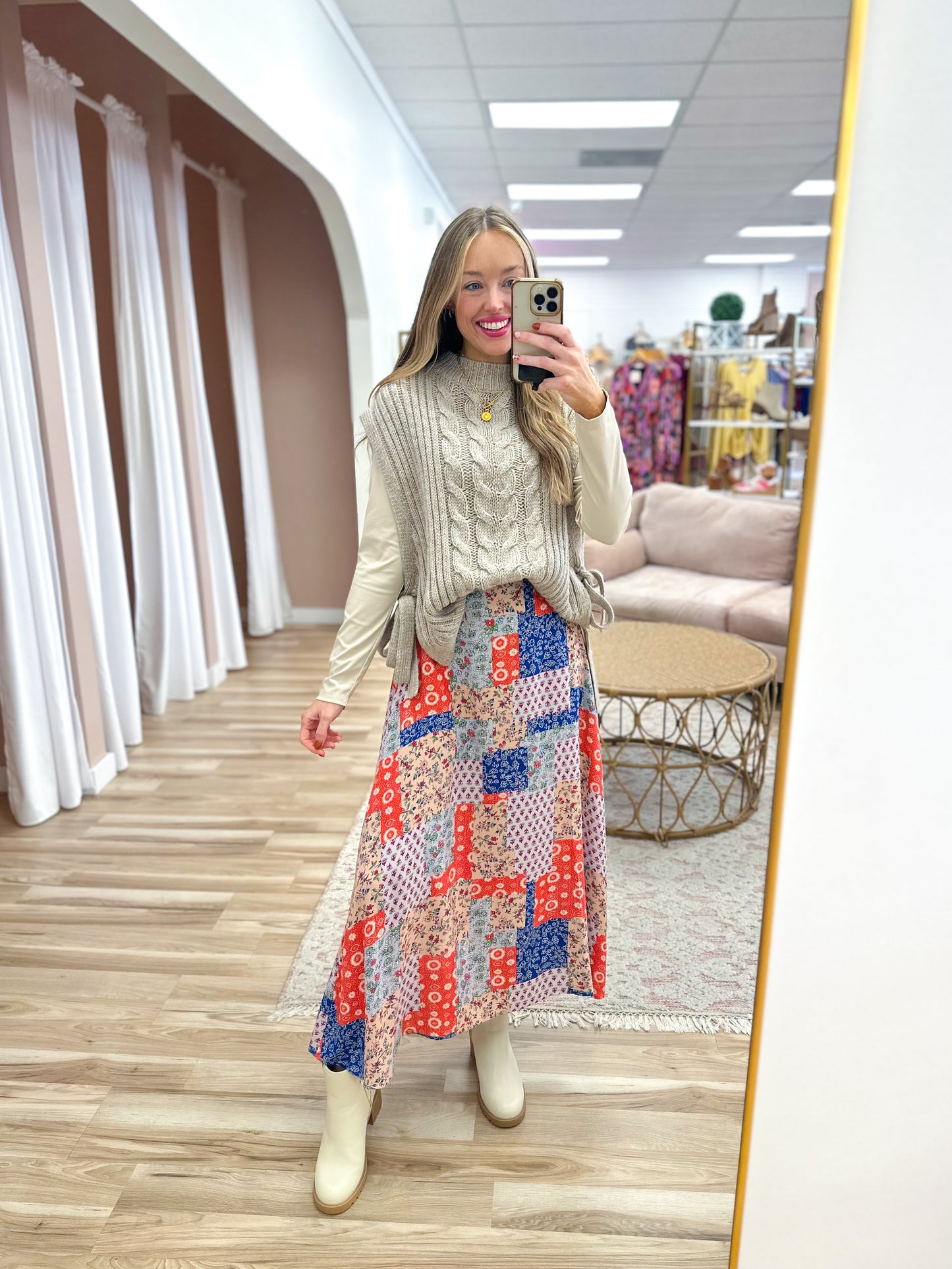 Orange Patchwork Printed Skirt