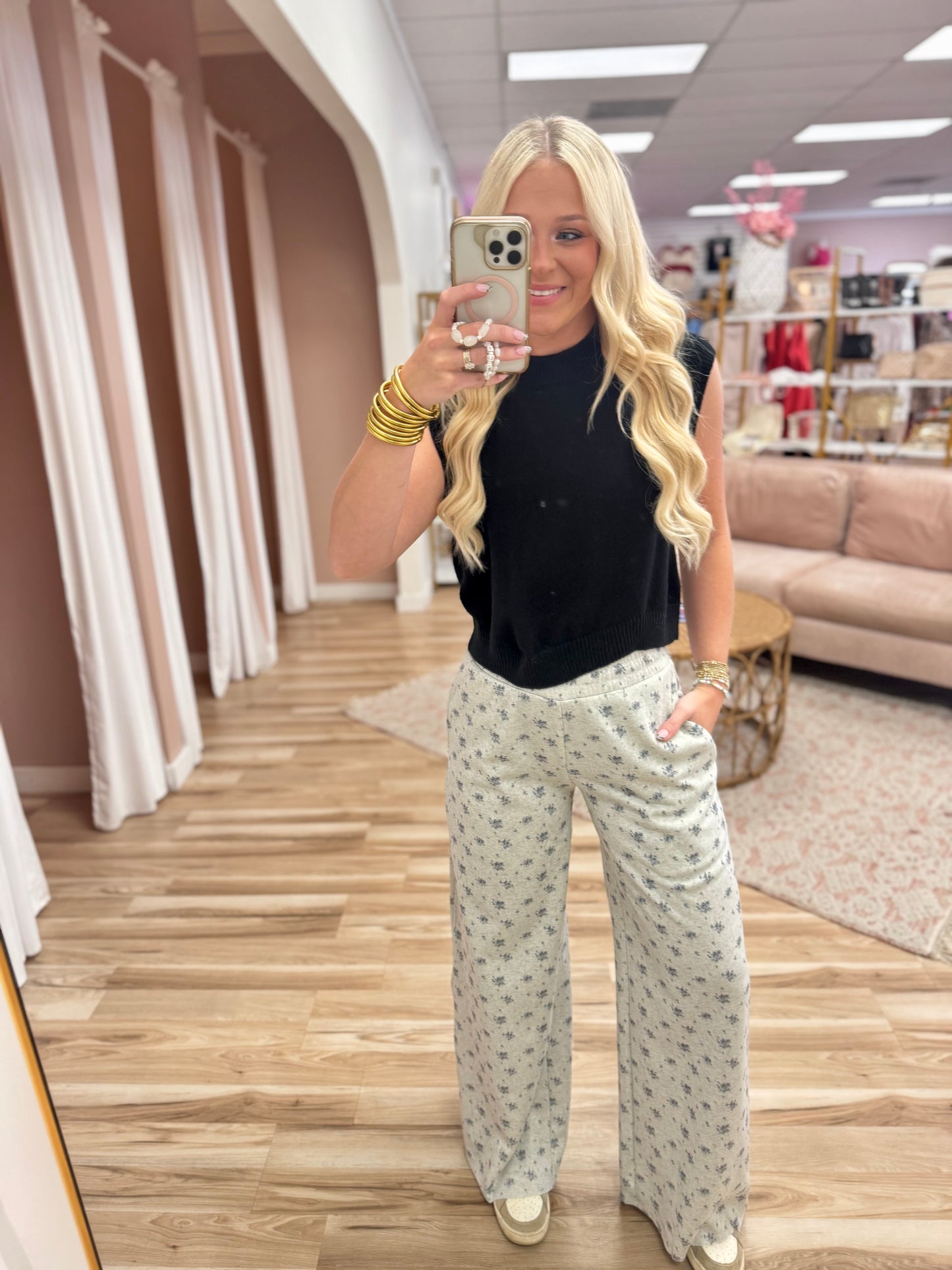 Heather Grey Floral Sweatpants