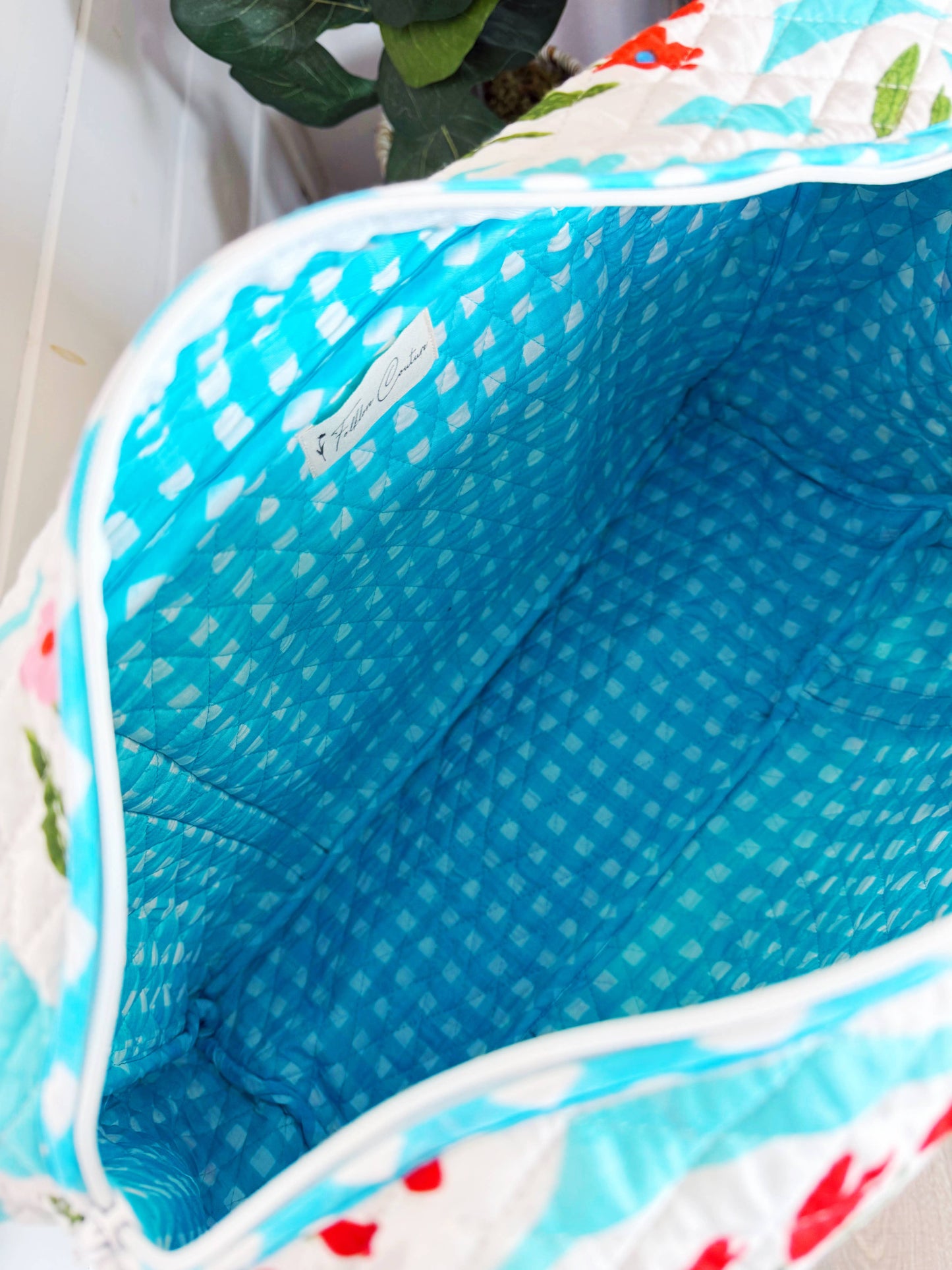 Aqua Garden Party Quilted Weekender Duffle Bag