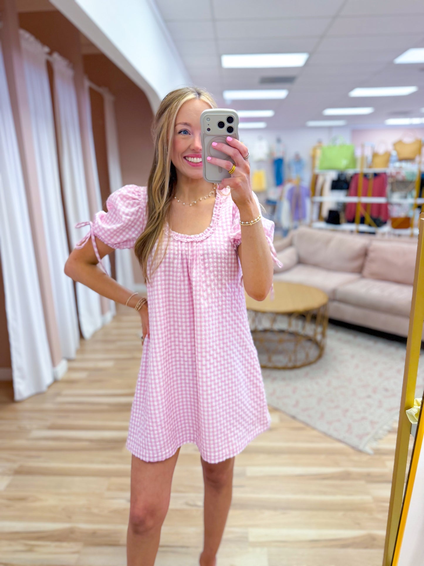 Pink Gingham Mini Dress
