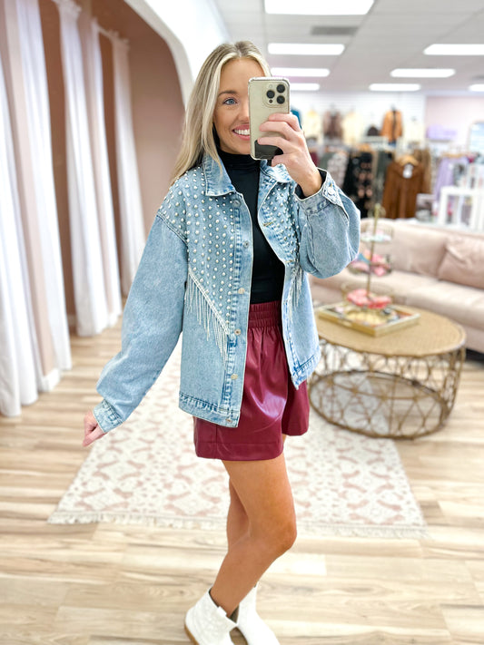 Rhinestone Fringe Denim Jacket