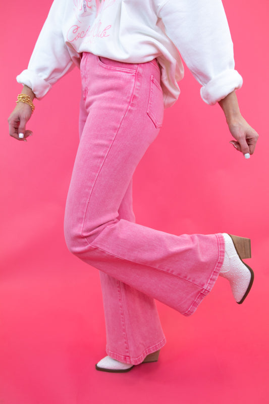 Pink Washed Flare Jeans