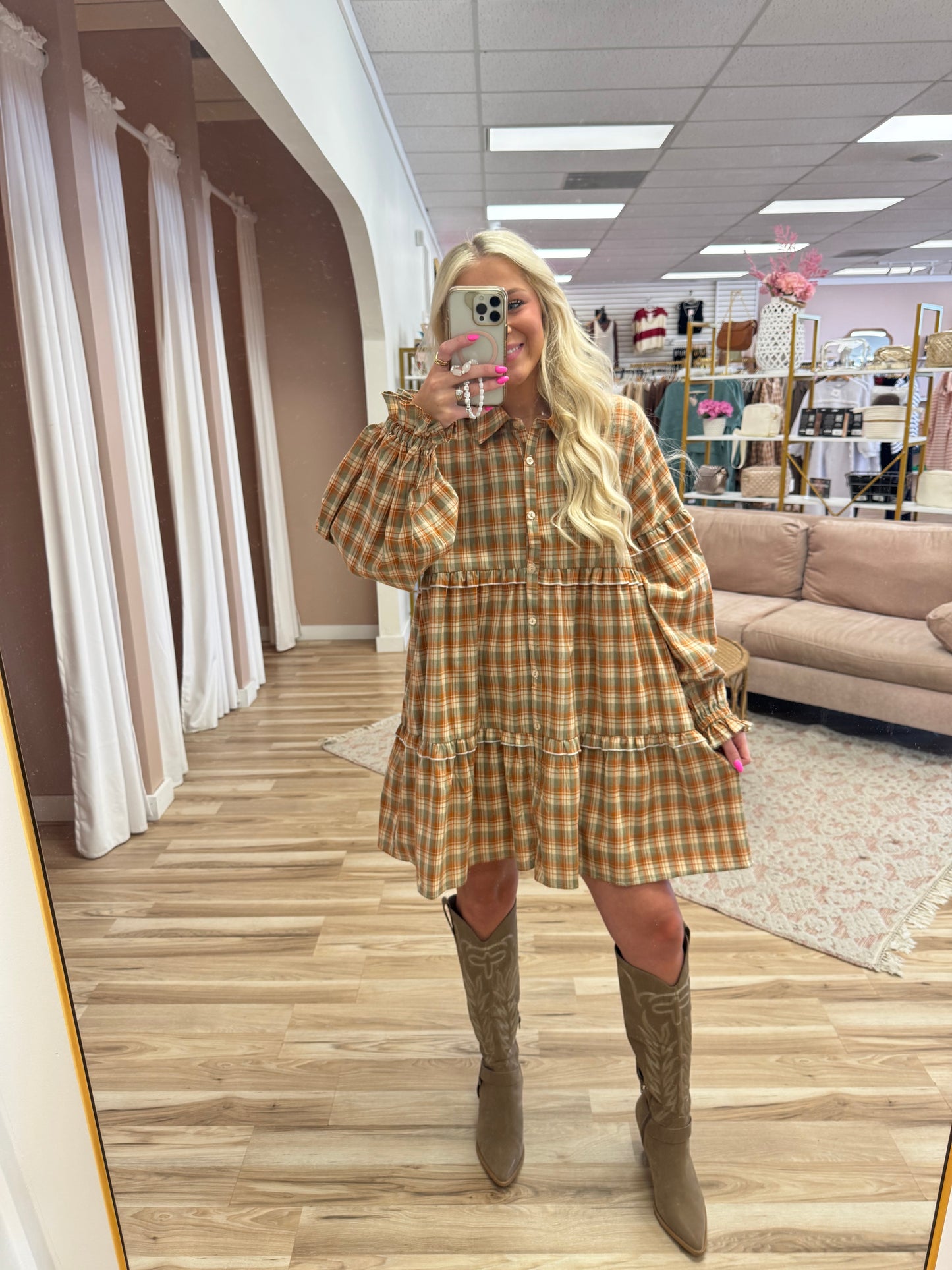 Fall Plaid Ruffle Dress