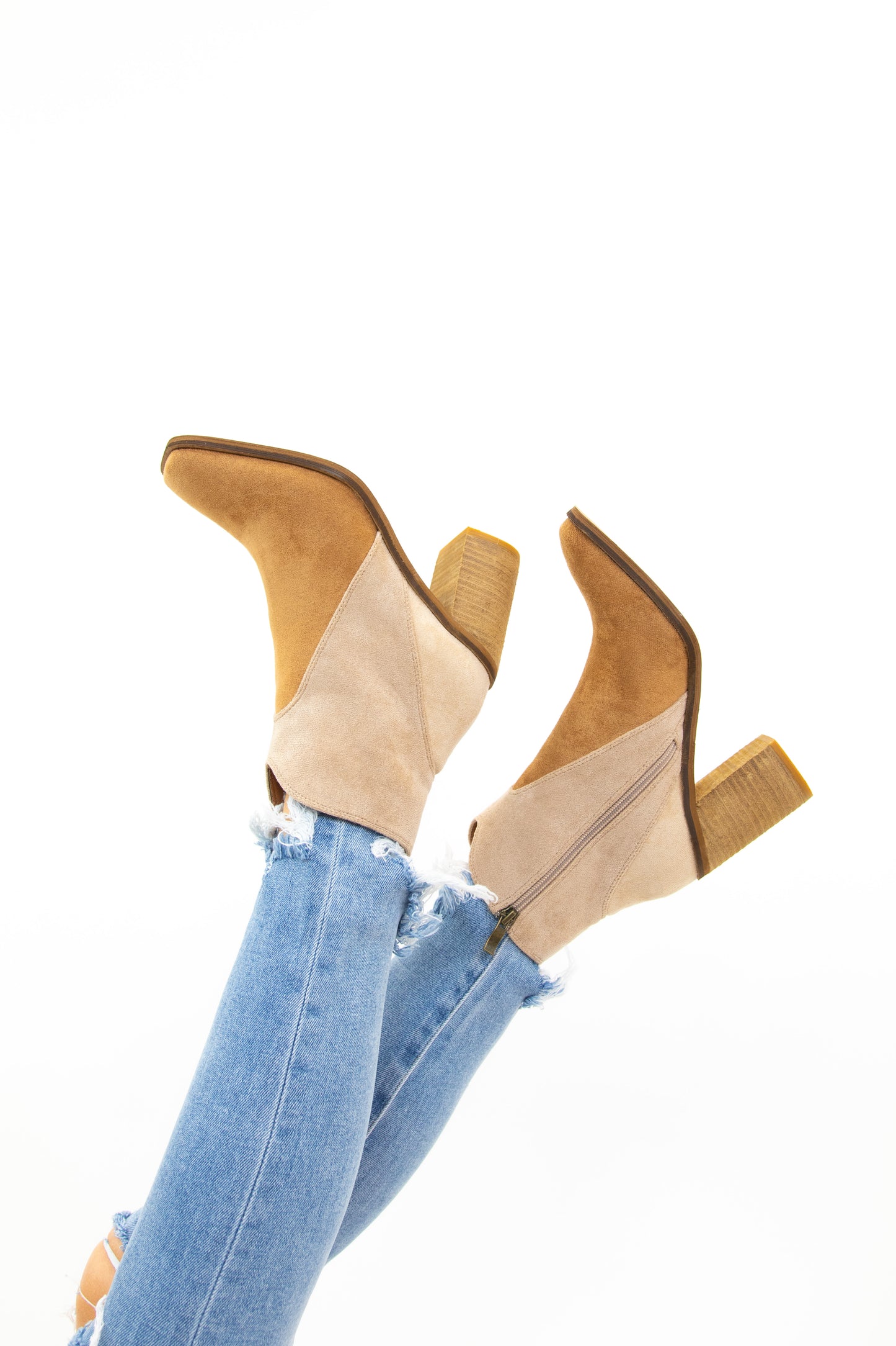 Suede Two Toned Zip Up Booties