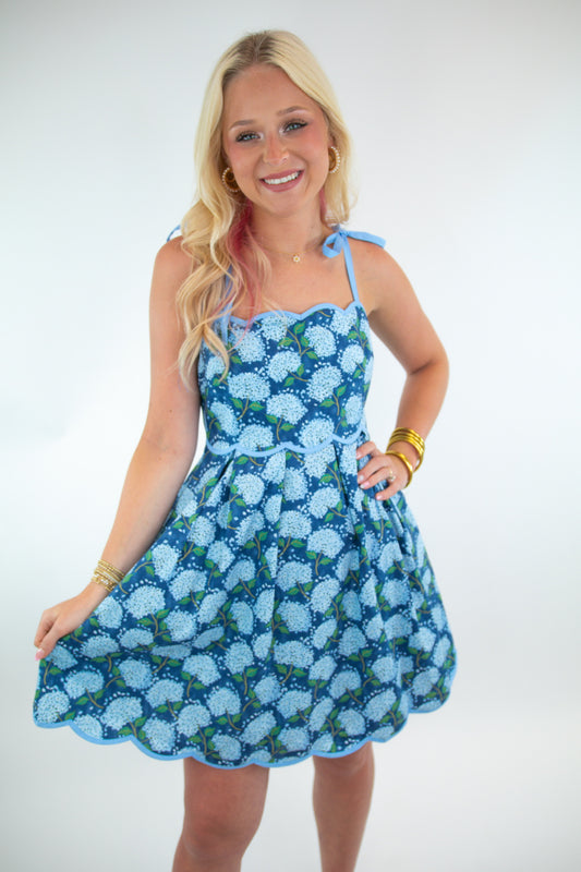 Blue Hydrangea Bow Tie Dress