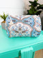 Blue Petals Quilted Makeup Bag