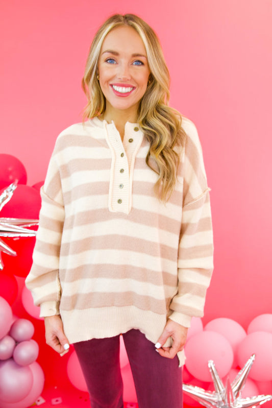 Stripe Oversized Button Sweater