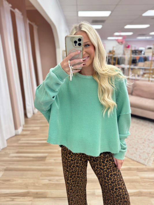 Waffle Knit Raw Hem Pullover