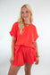 Coral Oversized Top & Belted Shorts Set