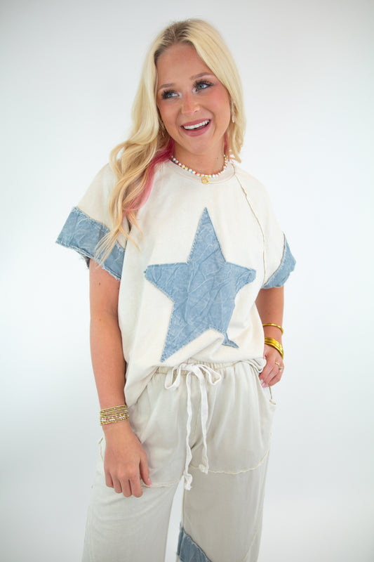 Ivory Mineral Wash Raw Hem Top