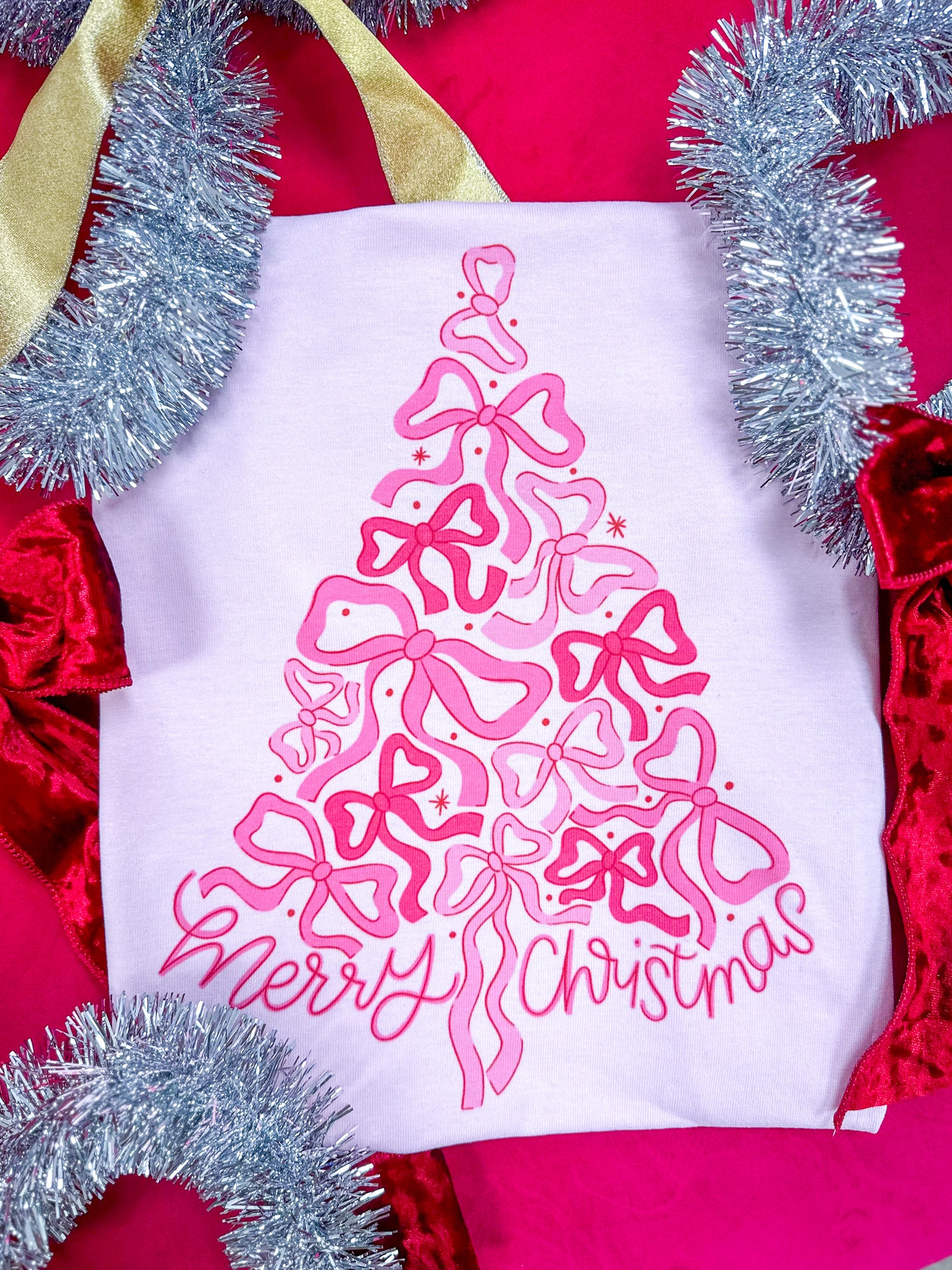 Pink Bow Christmas Tree Graphic