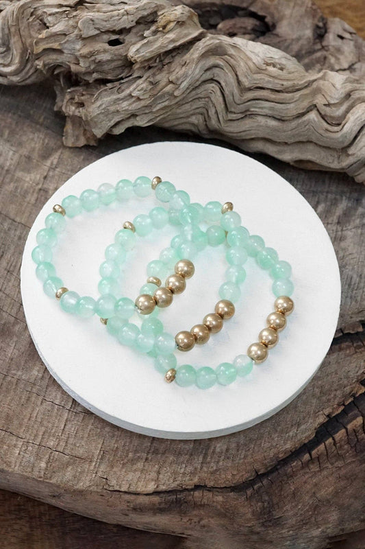 Mint & gold glass bead bracelet stack