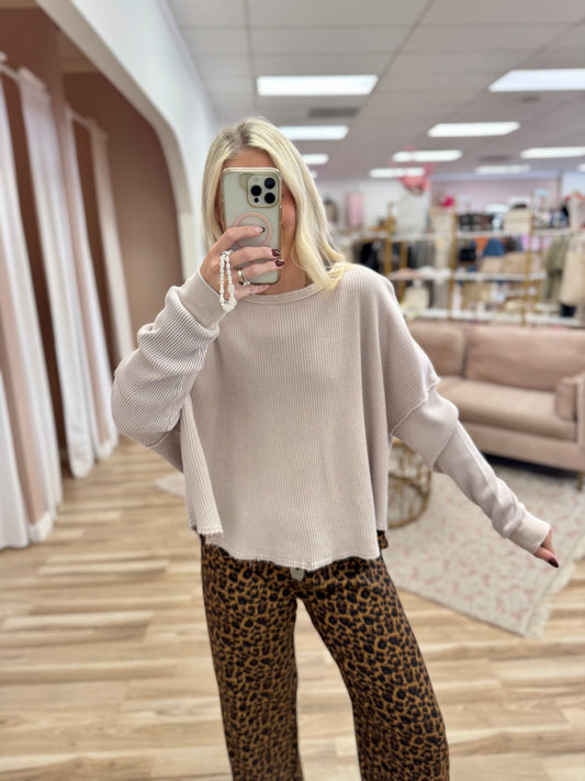 Waffle Knit Raw Hem Pullover