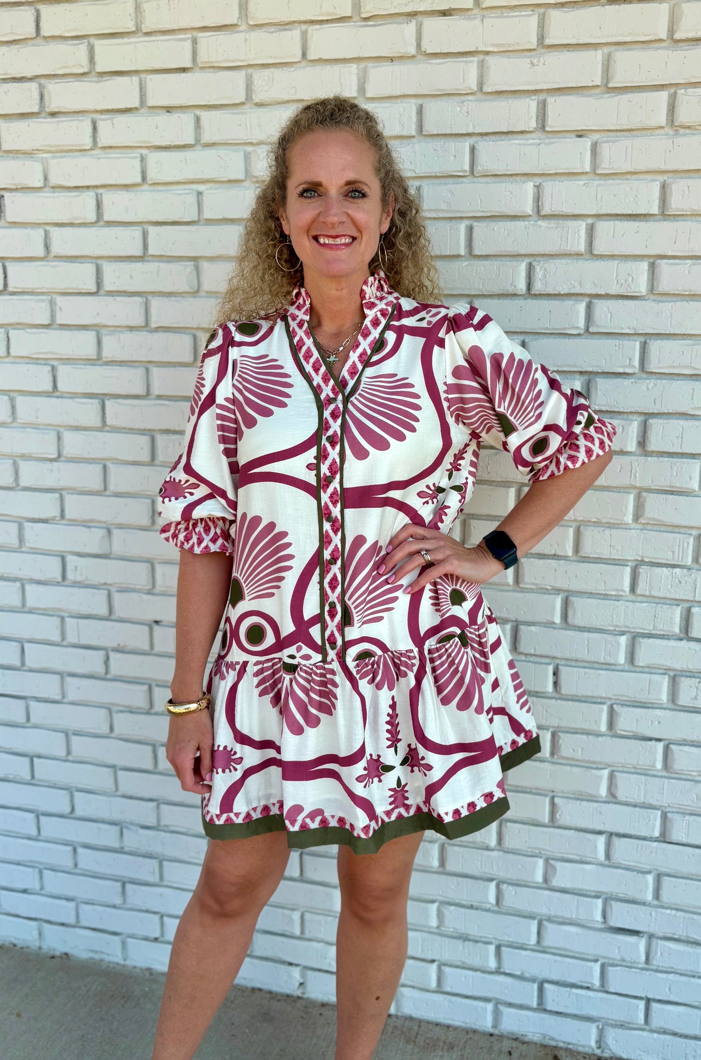 Abstract Button Babydoll Dress