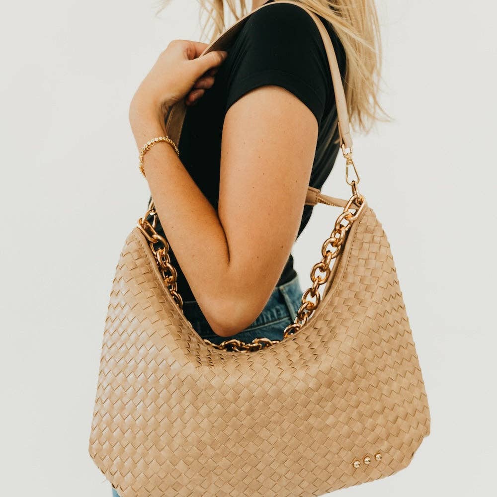 Sienna Slouchy Woven Shoulder Bag - Taupe