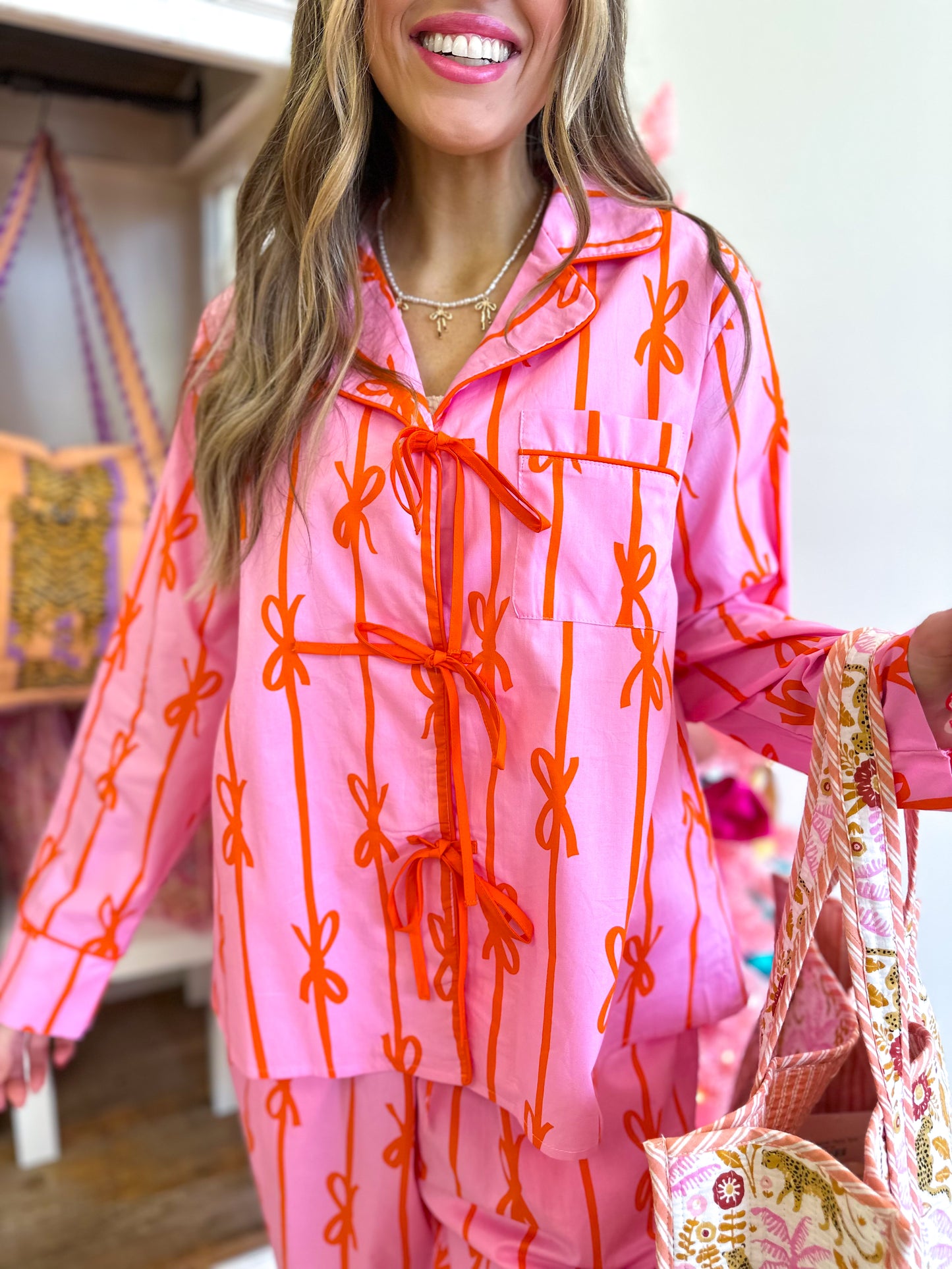 Pink and Orange Bow Pajama Set